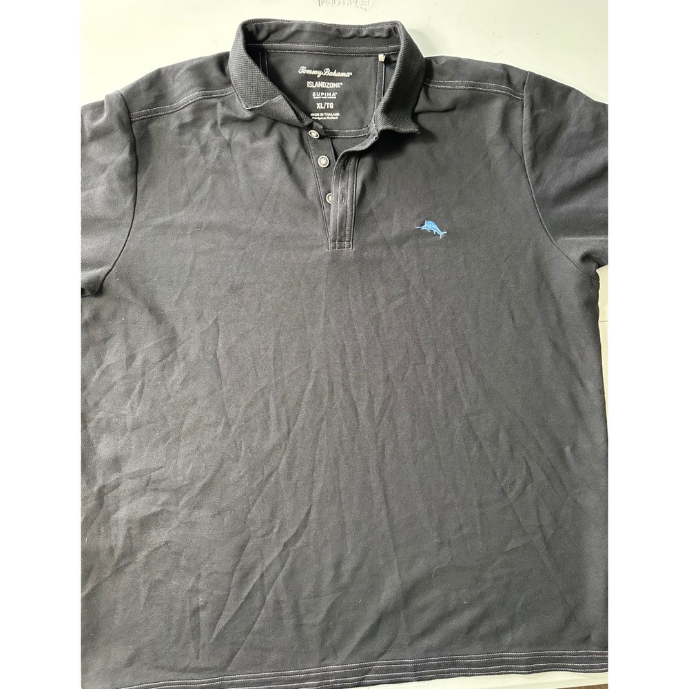 Tommy Bahama IslandZone Supima Polo Shirt Mens XL Black Short Sleeve Marlin Logo